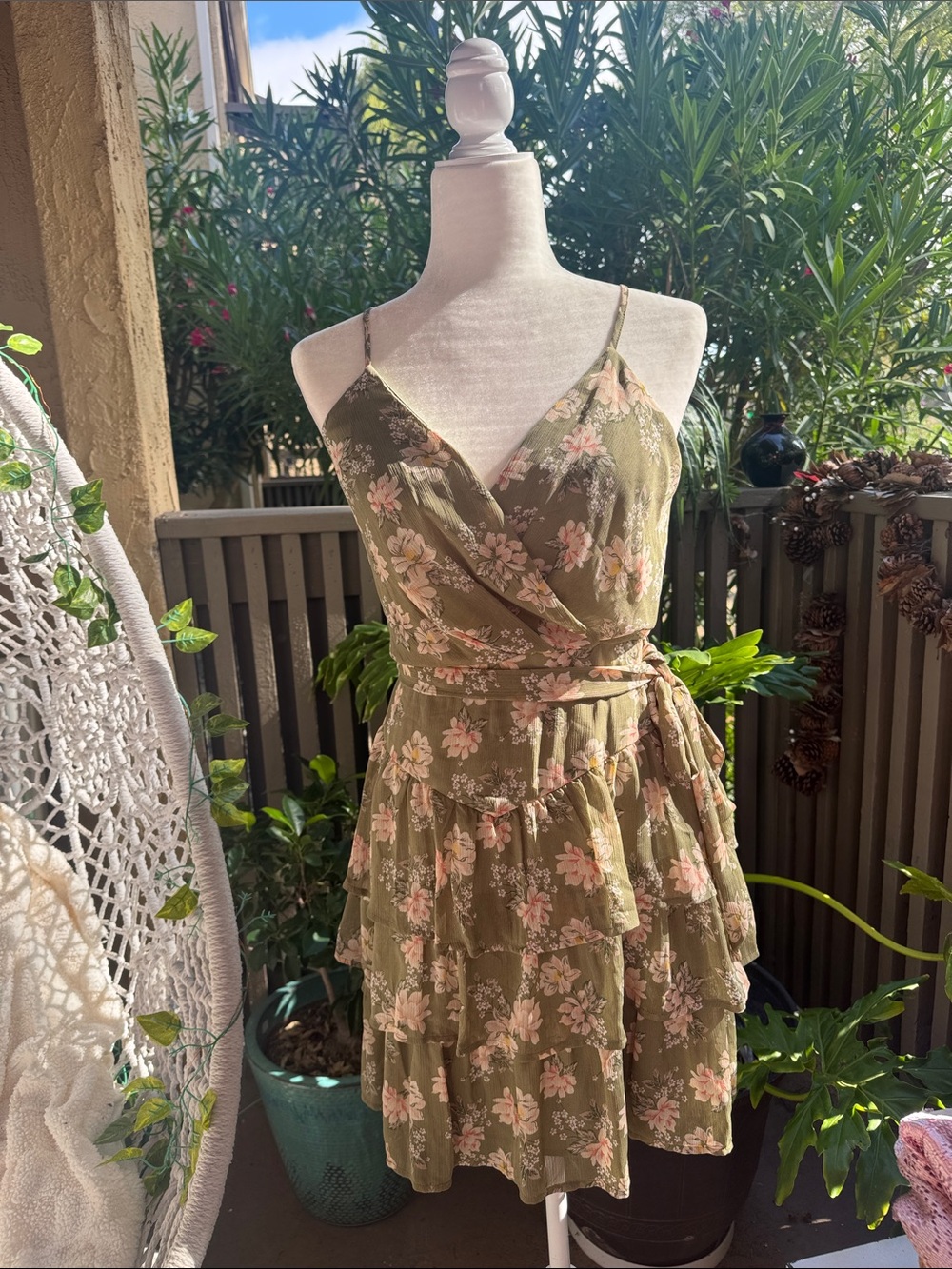 Olive Green Floral Sundress